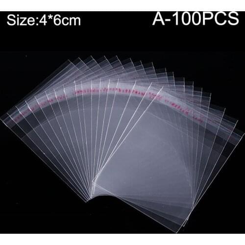 100pcs Jewelry Packaging Self adhesive Bag Transparent Storage Bags Home Opp Bag Packaging Bags