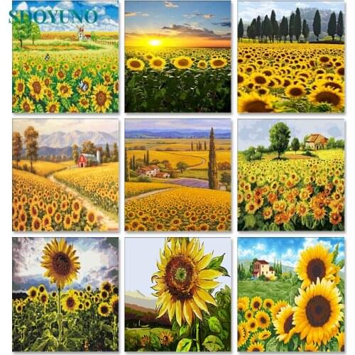 SDOYUNO Sunflowers Oil Painting By Numbers 60x75cm Paint By Numbers On Canvas DIY Flowers Frameless Handpaint Home Decor