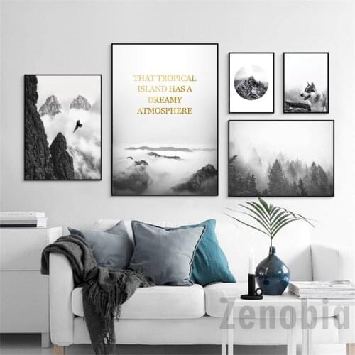 Nature Mountain Cliff Nordic Poster Black White Scenery Canvas Art Wall Print Painting Scandinavian Pictures Home Docor