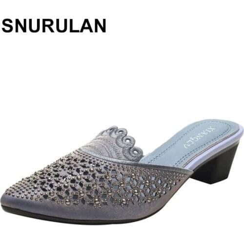 SNURULANFashion New Women Summer Slides High Quality Rhinestone Baotou High heels Slippers Outdoor Casual Female Beach Flip Flop