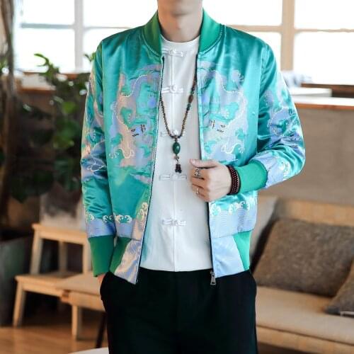 Style Jacket Chinese Men Coat Dragon Robe Printed Jacquard Coat Bomber Jacket Streetwear Clothes Casual Dress Baseball Jacket