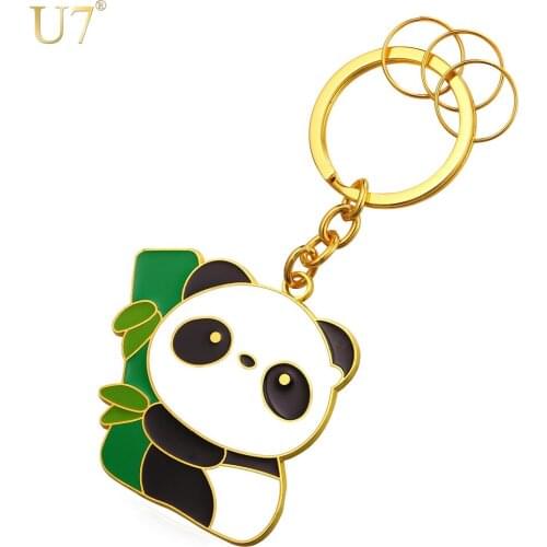 U7 Cute Panda Key Chains Rings For Men/Women Wholesale Gold Color Novelty Animal Key Holder Keychain With Box K012