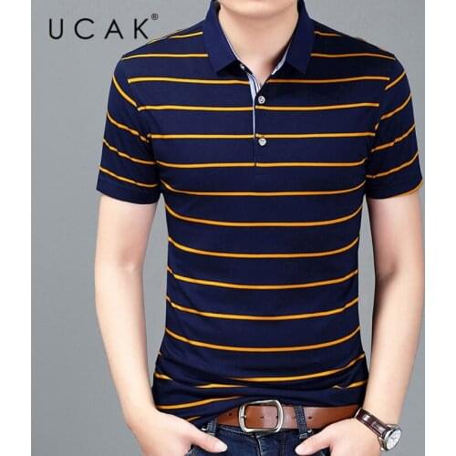 UCAK Brand Classic Striped Turn-Down Collar T Shirt Men Clothes Summer NEW Arrivals Streetwear Casual Tshirt Male Homme U5432