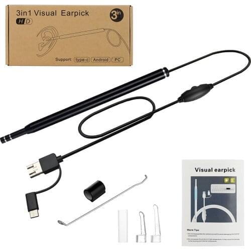 3-in-1 Visual Earpick Otoscope Endoscope with 5.5mm Camrea Lens Ear Cleaning Tool Built-in 6 Adjustable Led Lights