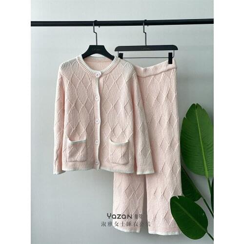 YAZAN 2Pcs autumn Winter Solid Color Super soft Sweater Pants Women high quality Knitted Pajamas Set