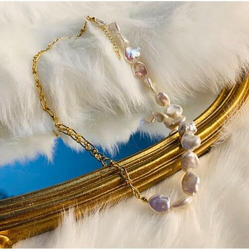 Baroque pearl necklace with chain necklace gold plated link pearl choker