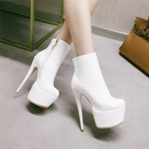 YMECHIC 2018 Fashion Thin Extra High Heels Sexy Ankle Boots Women Platforms PU Patent Leather Winter Gothic Punk Shoes Booties