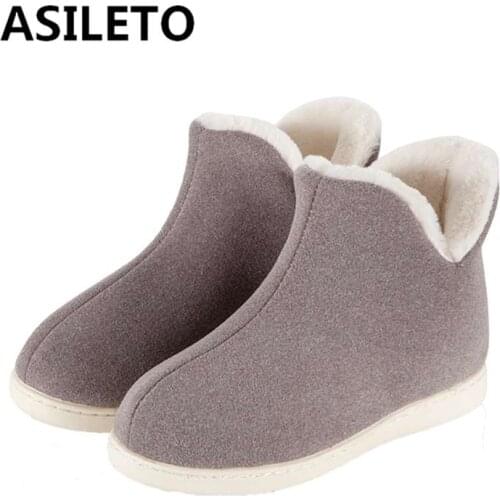 ASILETO Women Plush Home Slippers indoor high top shoes big Size 45 flat Slipper Woman winter Shoes House Slippers sapatos mujer