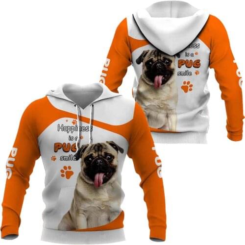 Happiness is a pug smile 3D Printed Hoodies Fashion Pullover Men For Women Funny Animal Sweatshirts Sweater Cosplay Costumes