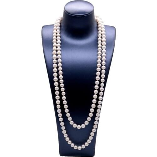 Long sweater chain, 8mm round white natural freshwater pearls, engagement pearl necklace, womens long necklace