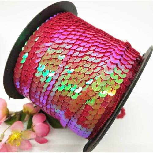 100 Yards 6mm Dark Red AB Sequins Trim, Sold per Packet of 1 Roll(100 Yards)- Dark Red AB Sewing Trim Sequin