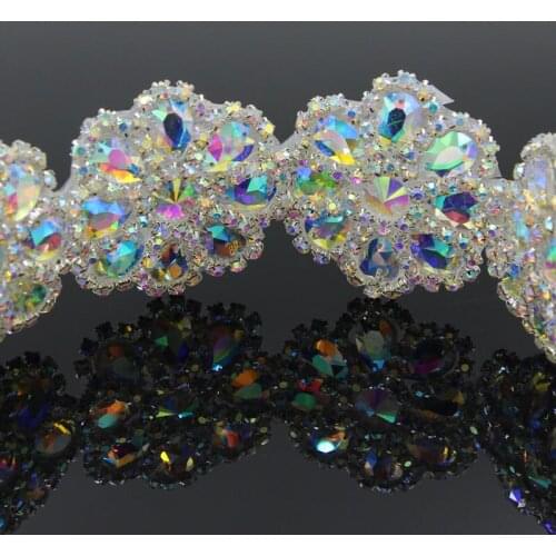 10Yds AB Flowers Crystal Rhinestone Chain Applique Hotfix Trim for DIY Decoration Bridal Embellishments Ideal for Wedding Party