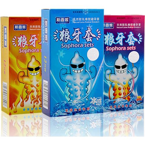 12PCS Condom Ice-Hot Type with Barbed Men G-Point Wolfs Tooth Cover Contraceptive Large Particle Penis Sleeve Intimate Sex Toy