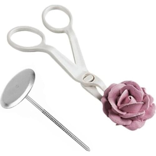 TTLIFE 2Pcs Piping Flower Scissors Nail Safety Rose Decor Lifter Fondant Cake Decorating Tray Cream Transfer Baking Pastry Tools