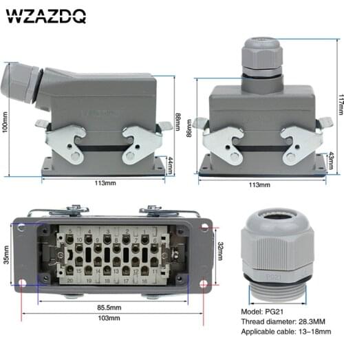 20-core rectangular heavy duty connector hdc-he-020 waterproof aviation socket 16A