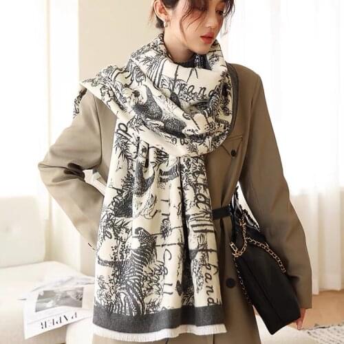 2020 winter women cashmere warm pashmina lady animal flower and bird letter scarf thick soft shawl cover