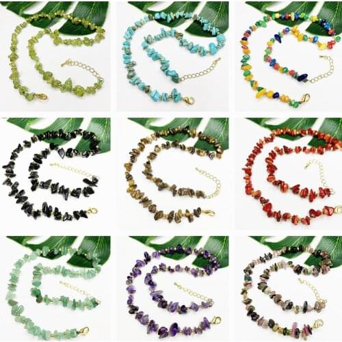 24 Stone Chips Beads Strand Necklace Coral Peridot Fluorite Tourmaline Agat Crystal Amethysts Shell Short Chain Clavicle Choker
