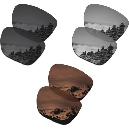 SmartVLT 3 Pairs Polarized Sunglasses Replacement Lenses for Oakley Crossrange XL Black & Silver Titanium & Amber Brown