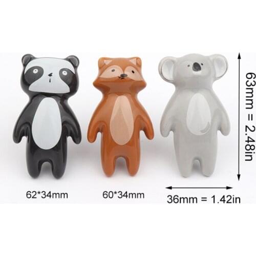 6PCS / set cartoon bear ceramic glaze solid art handle children kindergarten painted furniture does not rust discolored handles