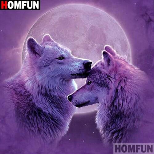 HOMFUN Full Square/Round Drill 5D DIY Diamond Painting "Wolf moon" Embroidery Cross Stitch 5D Home Decor A01827