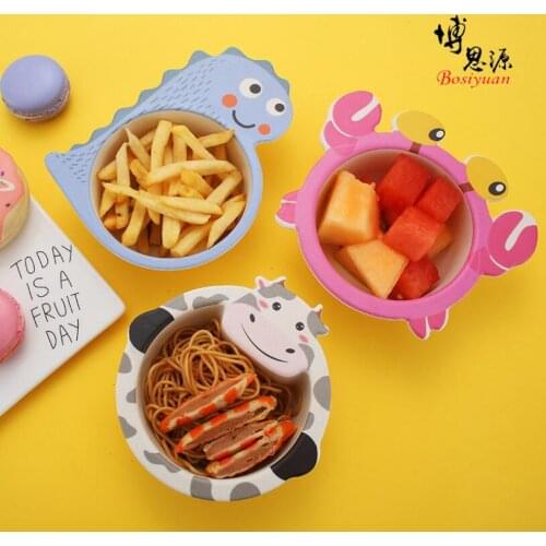 Bamboo Fiber Childrens Dishes Cartoon Animal Baby Feeding Bowl Creative Food Supplement Bowls Kids Tableware Gift Dinnerware