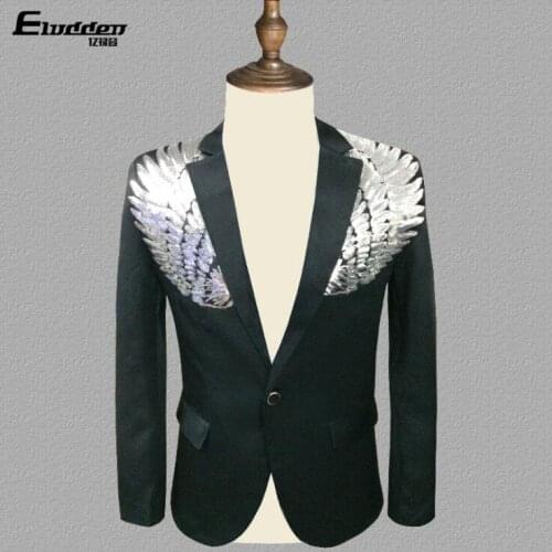 Sequin wings clothes men suits designs masculino homme terno stage singers jacket men blazer dance star style dress punk black