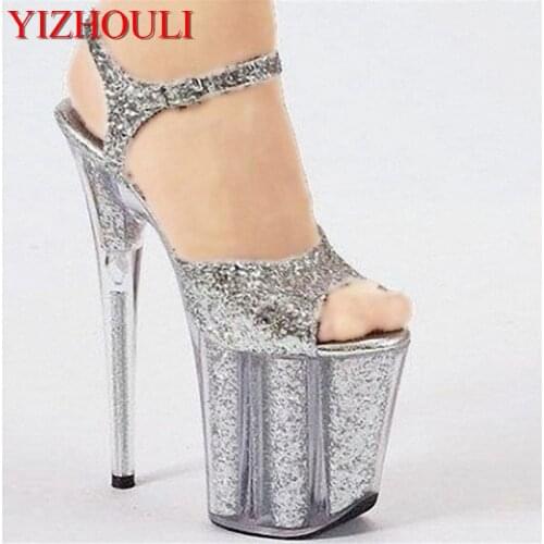 Color transparent ribs core high heel sandals model T runway show SHOES 20 cm performance sandal Dance Shoes