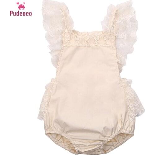 Pudcoco Brand Lace Baby Girls Ruffle Romper Solid White Dress Jumpsuit Sunsuit Clothes Bebe Outfits