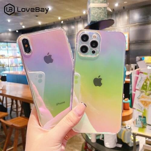 Luxury Aurora Gradient Rainbow Laser Clear Phone Case For iPhone 11 Pro Max 12 Mini X XS XR 7 8 Plus SE 2020 Shockproof Bumper