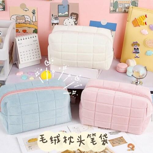 Pillow Pencil Case Short Velvet Material Pencil Box Super Large Capacity Pencil Bag Cute Creative Student Stationery Storage Bag