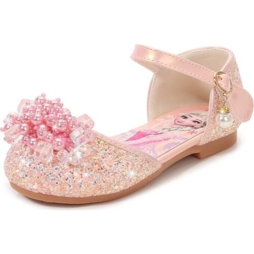 Girls Princess Frozen Elsa Sandal Summer Leather Glitter Crystal Rhinestones Bow Kid Sandals Party Shoes Children Christmas Gift