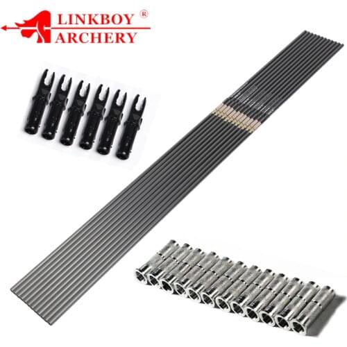 12pcs Linkboy Archery Carbon Arrow Shaft ID6.2mm Sp300-800 Traditional Compound Bow Hunting DIY Accessories Shooting