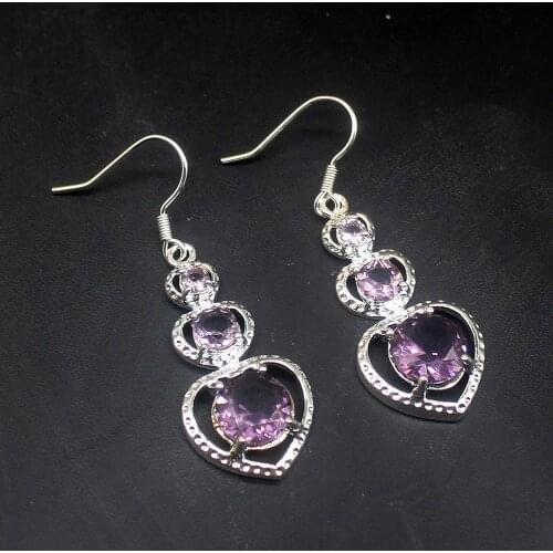 Gemstonefactory Big Promotion Single Unique 925 Silver Fashion Purple Amethyst Women Ladies Gift Dangle Drop Earrings 20213694