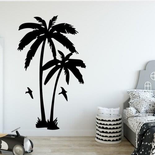 Hot Sale Coconut Tree Plant Wall Sticker For Living Room Removable Vinyl Palm Trees Wall Decals For Nursery Room Decoration
