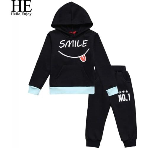 HE Hello Enjoy Spring Clothes For Kids Sets Sport Suit Hooded Print Letter Sweatshirt+Pant Tracksuits Children Clothing Fashion