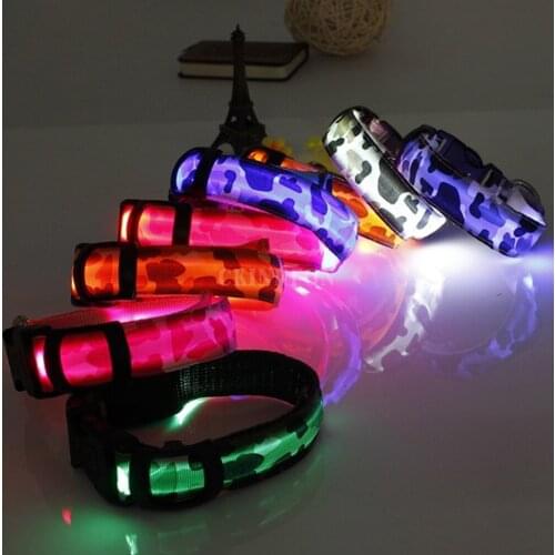 500Pcs/Lot Camouflage Nylon Collar LED Safety Lights Flash Night For Dog/Cat Pet