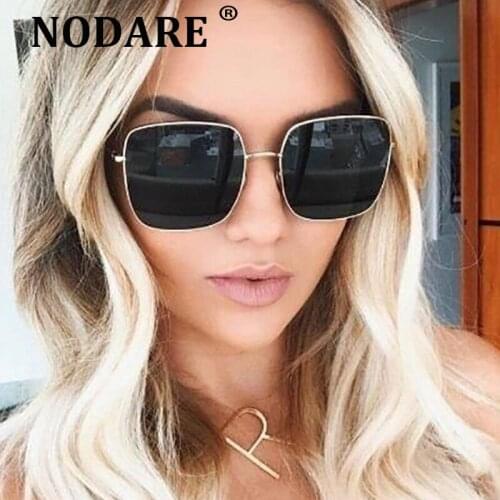 NODARE Classic Square Sunglasses Women Brand Designer Retro Metal Big Frame Sun Glasses For Men Vintage Gradient Oculos Feminino