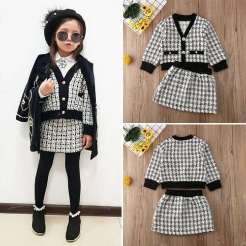 Winter Toddler Baby Girl Clothes Plaid Coat Tops+Skirt Formal Outfit Set Fashion Elegant Children Girl Clothing
