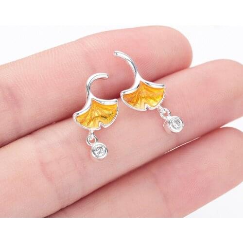Chandler Korean Gingko Leaf Earring With Simulated Pearl Yellow Autumm Leaves Yellow Danle Drop Earring For Women Wholesale