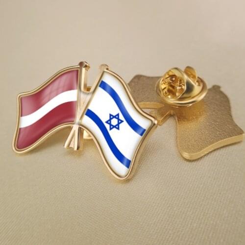 Latvia and Israel Crossed Double Friendship Flags Lapel Pins Brooch Badges