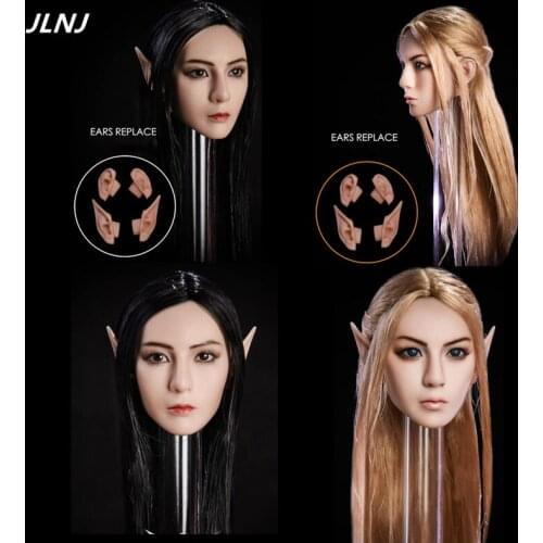 1/6 Scale Elf Girl Head Carved Detachable Ears Female Head Sculpt Model For 12 Inches Action Figure Body DIY Style