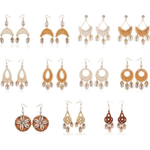 Fashion Earrings For Women Original Natural Vine Grass Hand Woven Earrings Womens Conch Earrings Jewelry