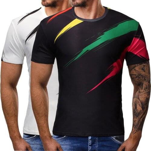 Mens Short Sleeved T-Shirt Round Neck Color Contrast Pullover T-Shirt With Print Casual O-Neck Slim Type Tops