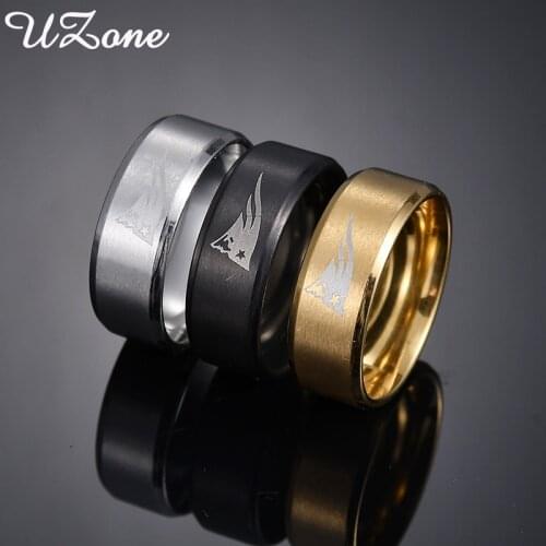 UZone European American New England Patriot Logo Rings Rugby Enthusiasts Stainless Steel Rings for Men Fashion Jewelry