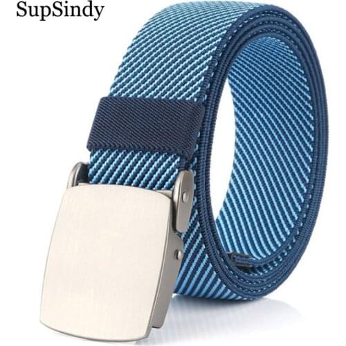 SupSindy Men Stretch elastic nylon canvas belt Fashion Metal automatic buckle jeans belts for women casual waistband male strap