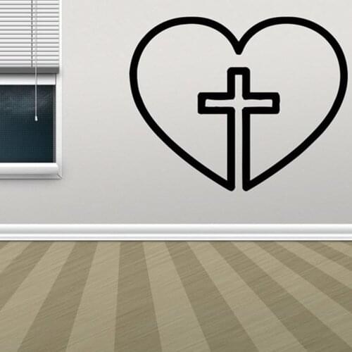 Heart shaped cross Wall Stickers Christian supplies decorative windows sticker removeable vinyl Wall glass decor wall decal G213
