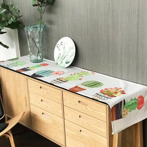 Nordic Green Plant Printed Tablecloth Table Runner Modern Minimalist Rectangular Shoe Cabinet Covering Cloth