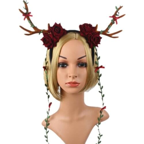 Girls Antler Hair Hoop, Women Adjustable Flower Headband for Halloween, Christmas