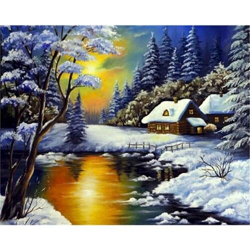 Landscape Winter DIY 11CT Cross Stitch Embroidery Kits Needlework Craft Set Printed Canvas Cotton Thread Home Room