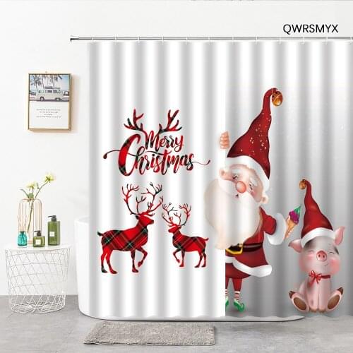 Christmas Old Man Deer Shower Curtains Holiday Decoration Bath Decor Curtain Home Background Hanging Cloth Bathroom Products